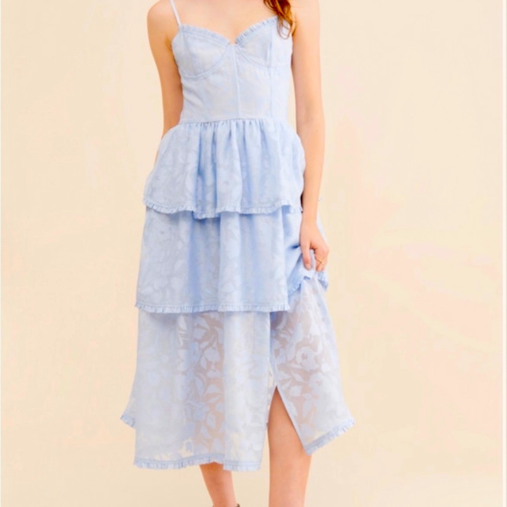 4SI3NNA Gray Ruffled Tiered Sundress for Wedding Guest